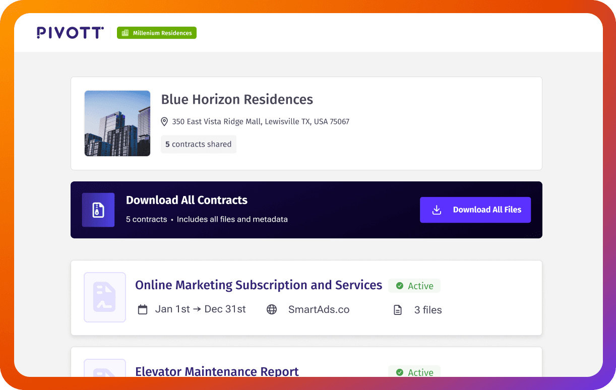 Secure Data Room share view organizing property contracts for due diligence and audits
